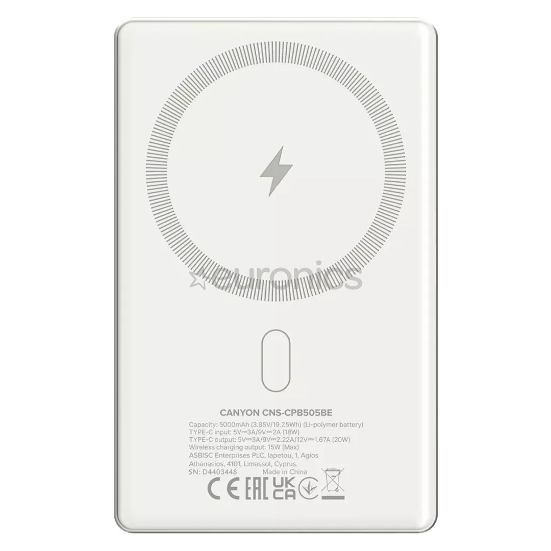 CANYON power bank OnPower 505 slim Magsafe 5000 mAh PD20W Beige