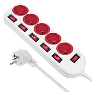 Maclean power strip  5 socket extension cable  with switches  250VAC/10A  1.5m  MCE204 R/W