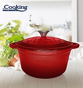 CRATITA FONTA EMAILATA+CAPAC 22X9.5CM,2.9L, RED LINE, COOKING BY HEINNER