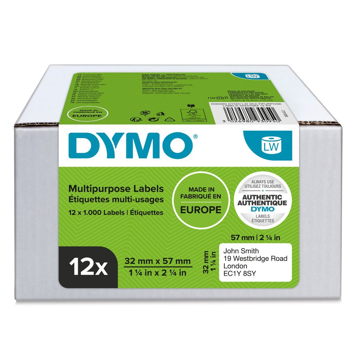 Dymo labels for various purposes 57x32mm white 2093095 12 rolls