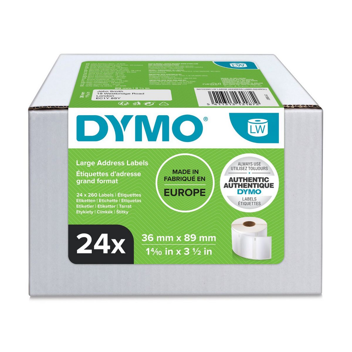 DYMO LW Large Address Labels 36 x 89 mm S0722390 Balta Lipni spausdintuvo etikete