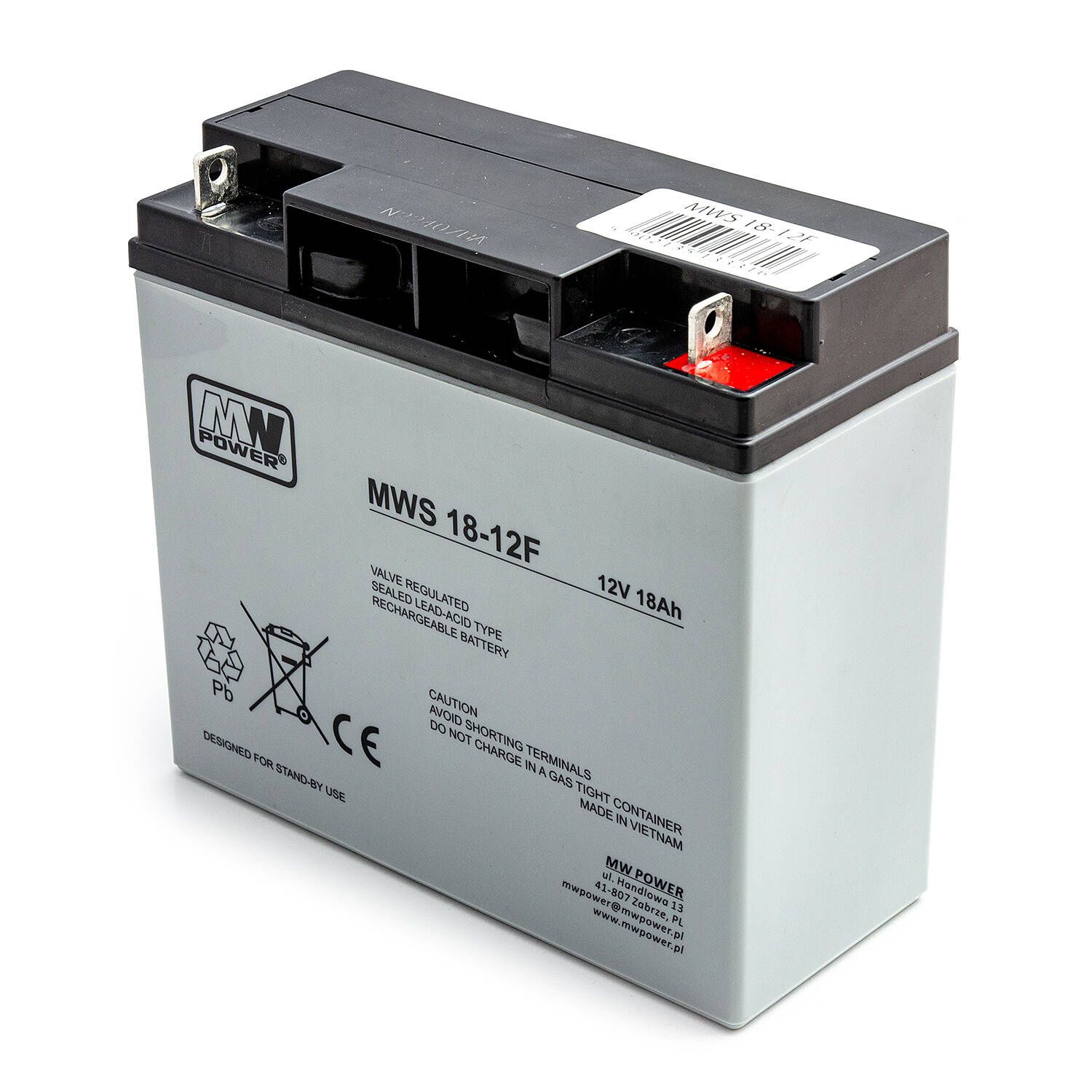 Akumulator AGM MWS 18-12F 12V18Ah Śruba+nakrętka