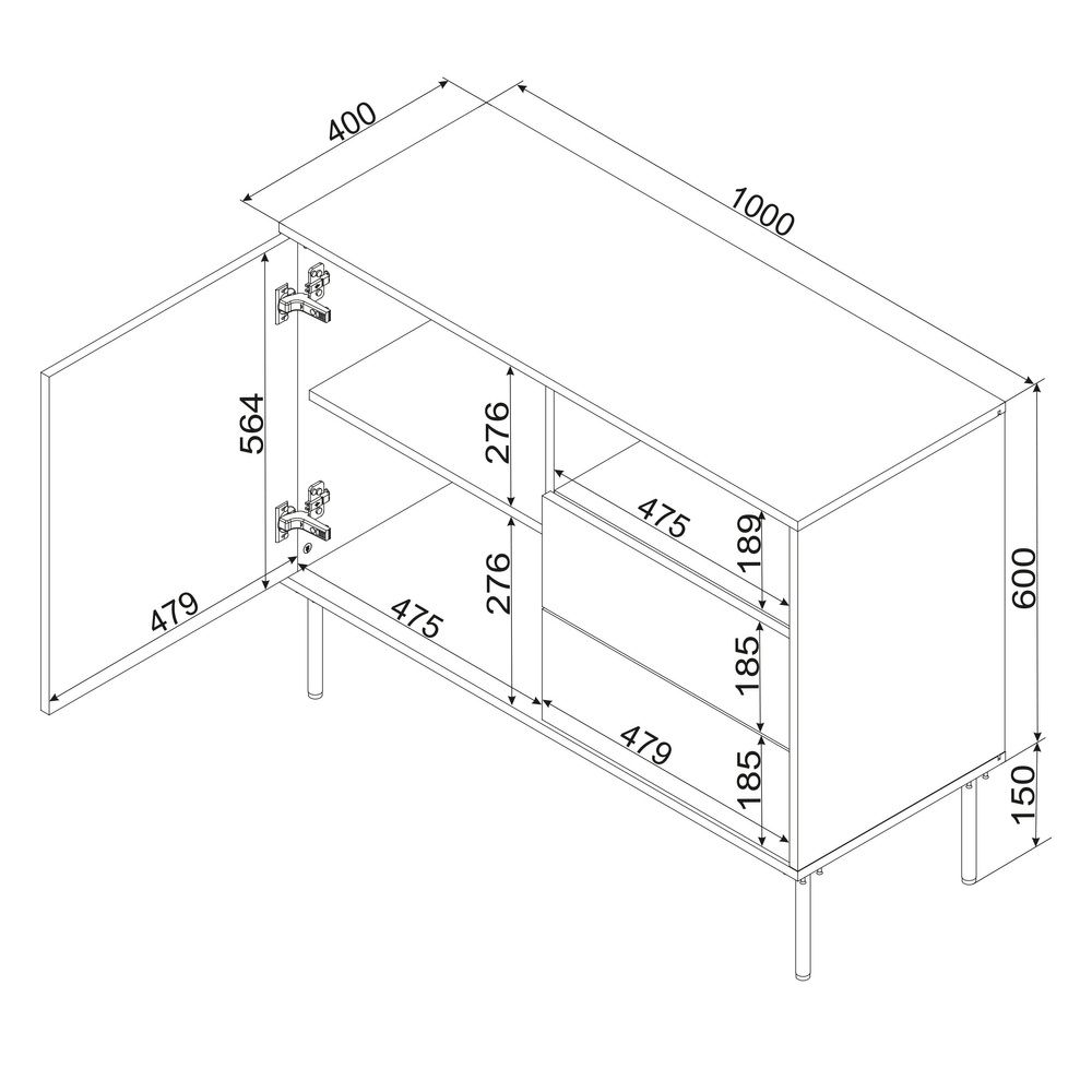 1D2S TRESSE chest of drawers 100x40x75 matte green