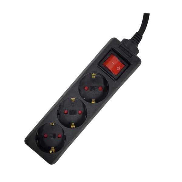 PRELUNGITOR SPACER, Schuko x 3, conectare prin Schuko (T), cablu 1.5 m, 16 A, protectie copii, Negru,  PP-3-15B  (timbru verde 0.18 lei)