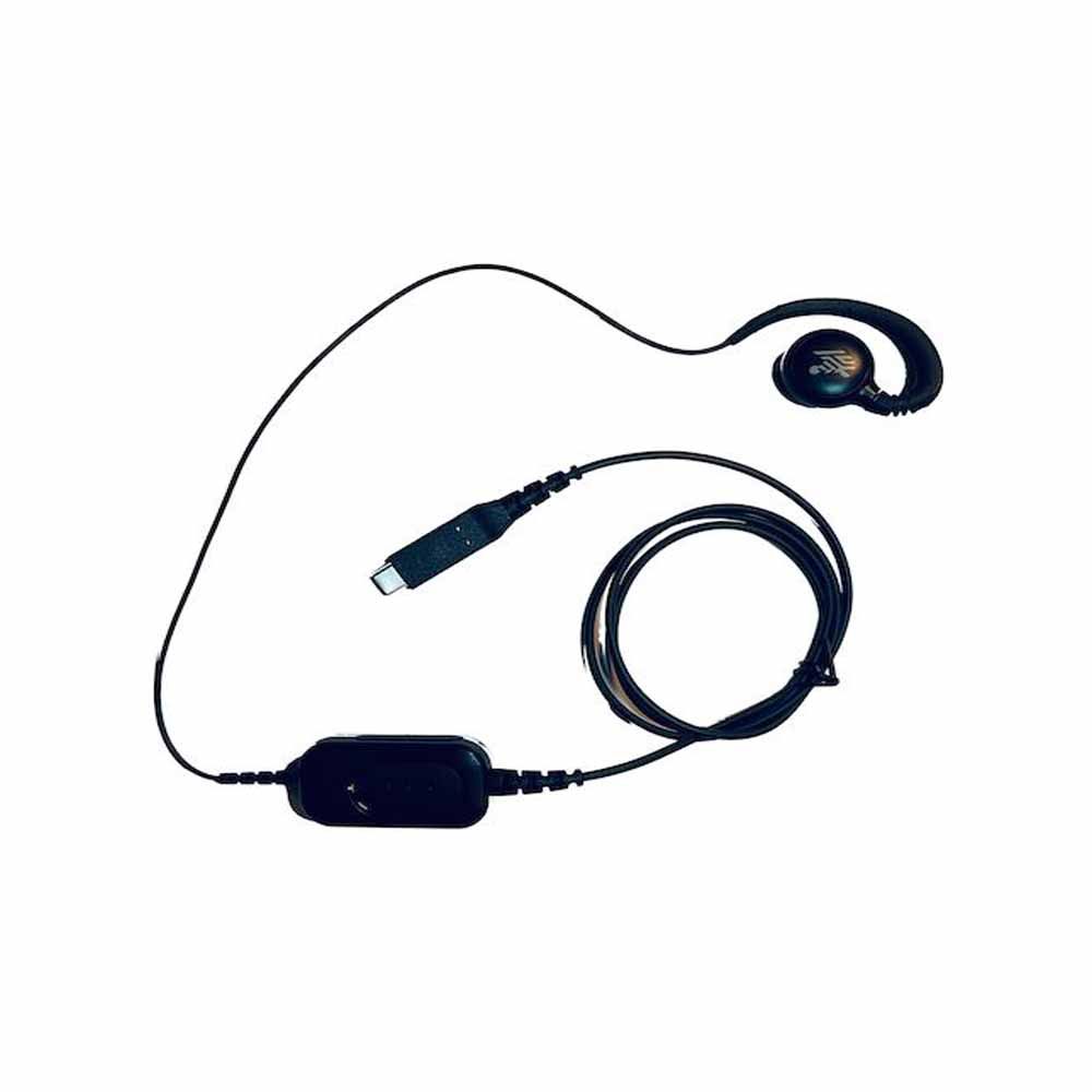 USB-C Wired Headset for PTT + VoIP w/ rotating ear piece for right/left ear wearing.  Includes built-in PTT button and volume control.