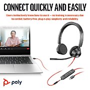 Wired Headset POLY Blackwire 3325 Stereo Microsoft Teams Certified USB-C Headset with 3.5mm Plug and USB-C/A Adapter