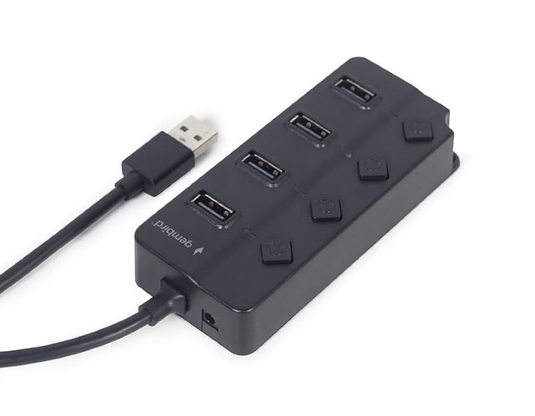 GEMBIRD USB 2.0 powered 4-port hub with switches black
