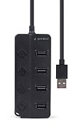 GEMBIRD USB 2.0 powered 4-port hub with switches black