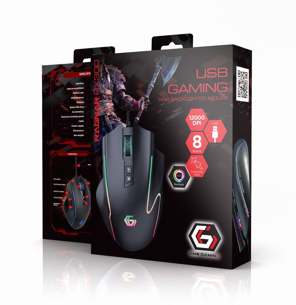 GEMBIRD USB gaming RGB backlighted mouse RAGNAR RX300 8 buttons 12000DPI