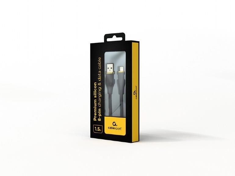 GEMBIRD Premium silicon 8-pin cable charging and data cable 1.5m black