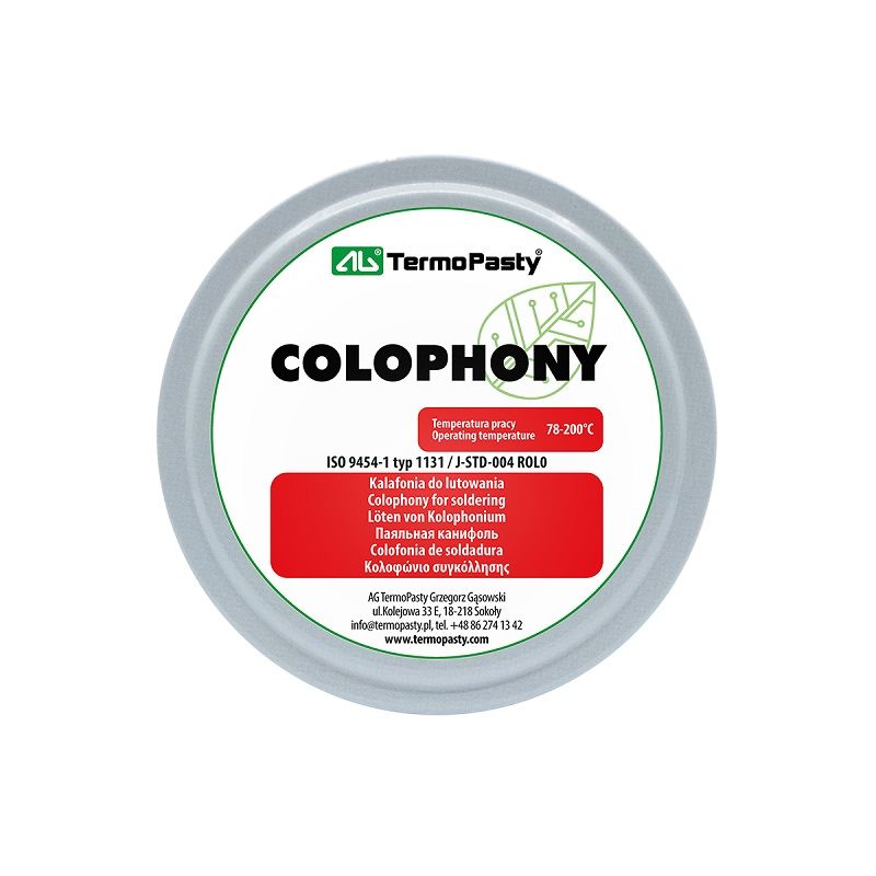 Rosin 100gr
- product used to clean the surfaces to be glued
- it is used before tinning, it can withstand temperatures between 78-200&ampdegC
Packaging: plastic box 100g