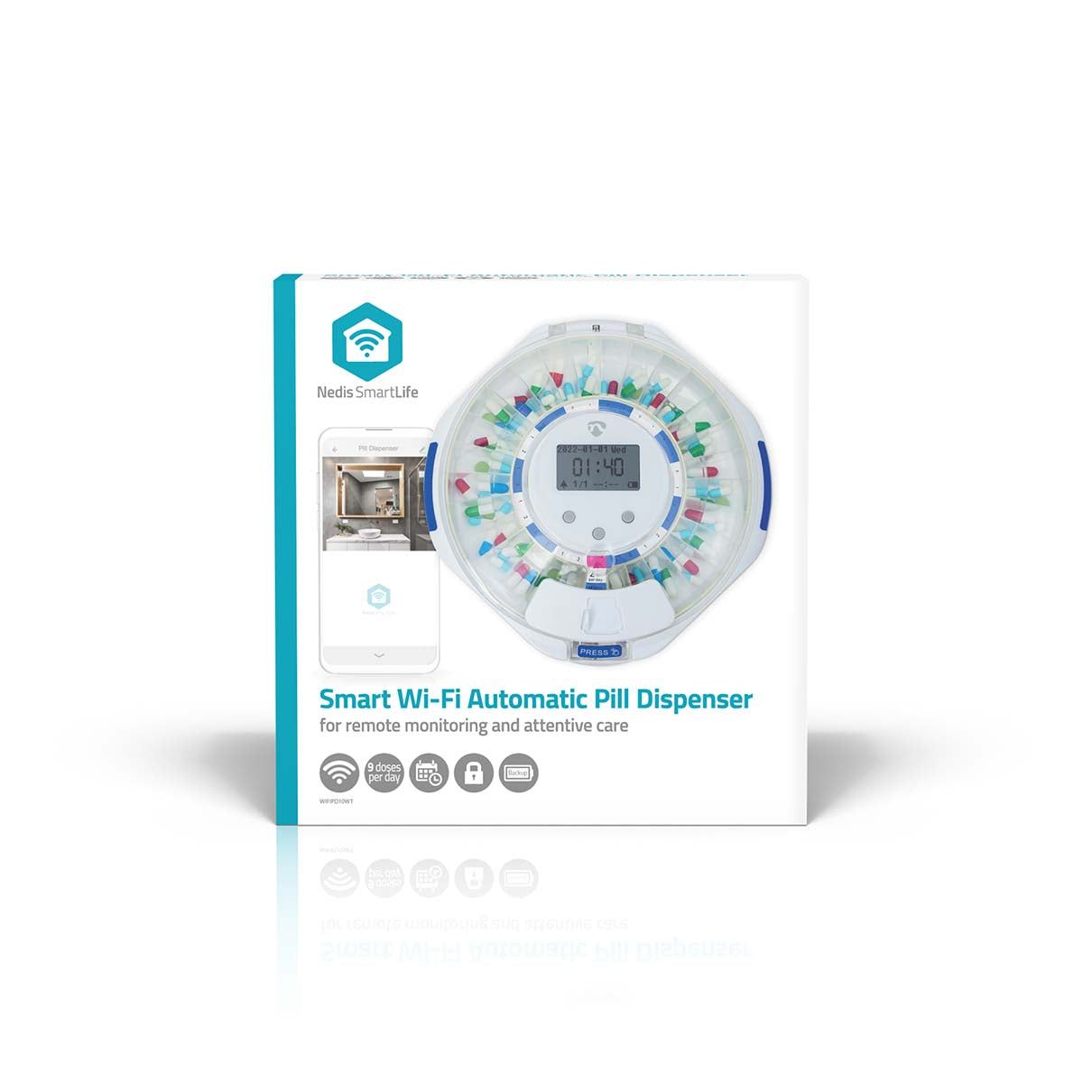 Pill dispenser Nedis SmartLife with 28 compartments  9 reminders in White