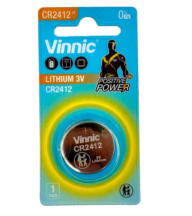 Lithium battery, button type, CR2412 Lithium, brand Vinnic.
Packaging: blister 1 pc.