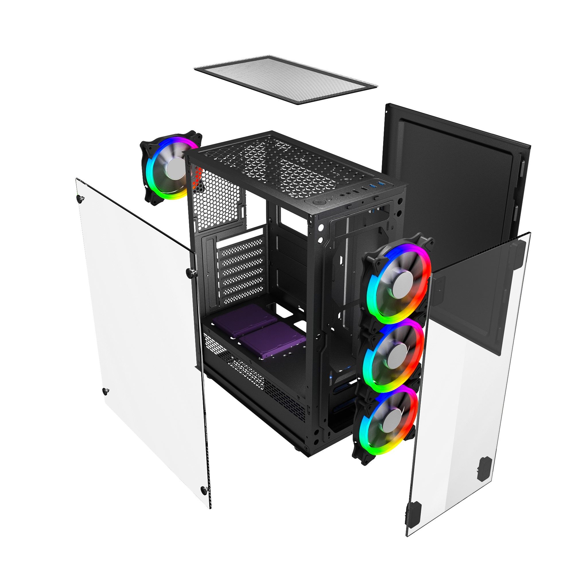 Gembird CCC-FC-1500RGB computer case Midi Tower Black  Transparent