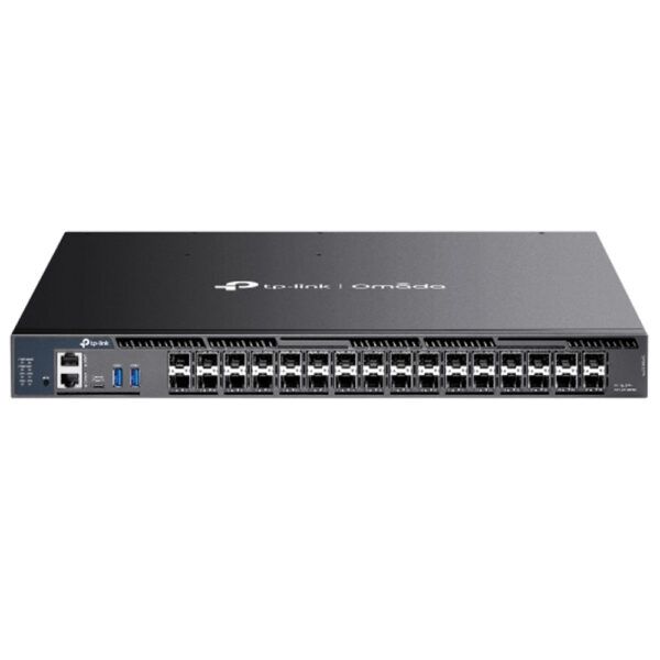 TP-LINK Omada 26-Port 10G Stackable L3 Managed Aggregation Switch with 6 25G Slots PORT: 26× 10G SFP+ Slots, 6× 25G SFP28 Slots, RJ45/Type C USB Console Port, Management Port, 2× USB3.0 Ports SPEC: 1U 19-inch Rack-mountable Steel Case FEATURE: Integration with Omada SDN Controller, Stacking, RIP, OSPF