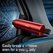 DISPOZITIV URGENTE auto Baseus, ciocan spart geamul + cutter centura, rosu  CRSFH-09  - 6953156210547