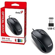 MOUSE Genius,  DX-110 , PC sau NB, cu fir, USB-C, optic, 1200 dpi, butoane/scroll 3/1, cablu 1.5m, negru,  31010028401  (timbru verde 0.18 lei)