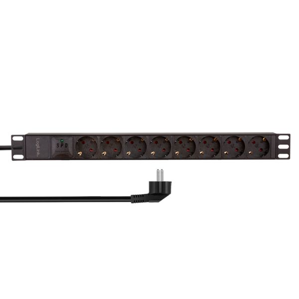 PDU LOGILINK 1U pt. rack 19 inch, 8 prize Schuko, intrare Schuko, max 16 A, prot. suprasarcina, IP20, 2 m, negru,  PDU8C04  (timbru verde 0.8 lei)
