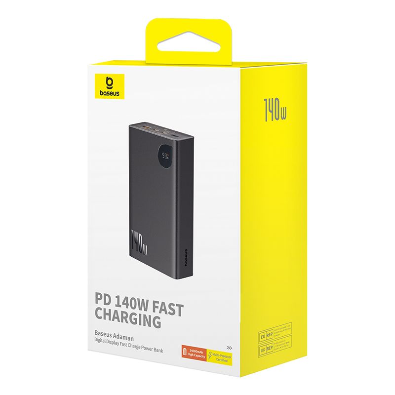POWER BANK Baseus Adaman,24000mAh, PD 140W,ultra thin,1xUSB 2xUSB-C,display digital pt. baterie,5A,cablu USB-C la USB-C 240W,1m inclus,negru  P10021508113-00  (timbru verde 0.98 lei) - 6932172640927