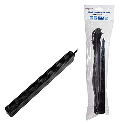 PRELUNGITOR LOGILINK, Euro skt x 6, cablu 3G 1.0mm2, 230 V/7.5 A, 50 Hz, max. 1700 W, IP20, 1.5m, negru,  LPS231B  (timbru verde 0.8 lei)