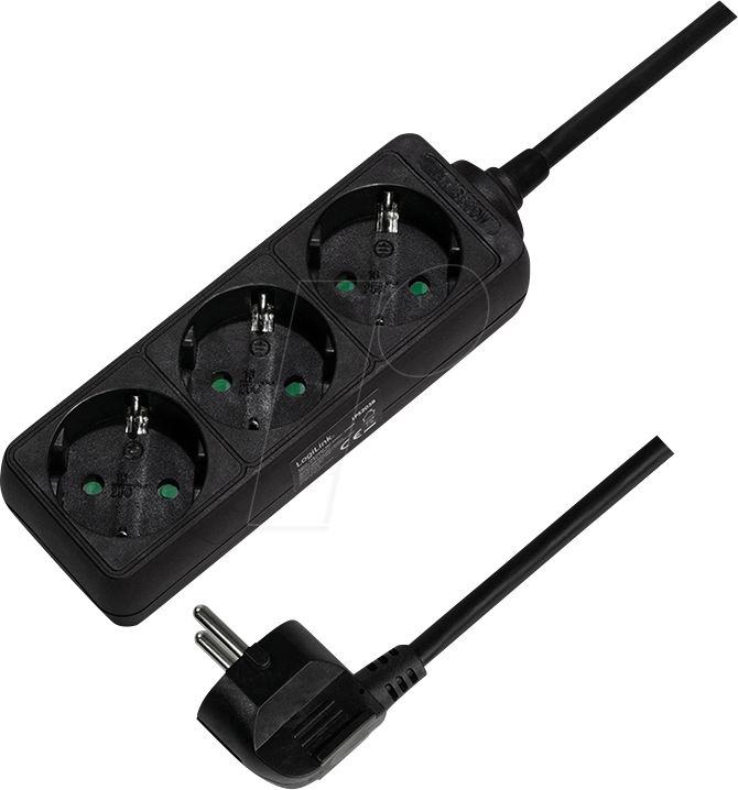 PRELUNGITOR LOGILINK, Schuko x 3, cablu 3G 1.5mm2, 230 V/16 A, 50 Hz, max. 3500 W, IP20, 1.5m, negru,  LPS205B  (timbru verde 0.8 lei)