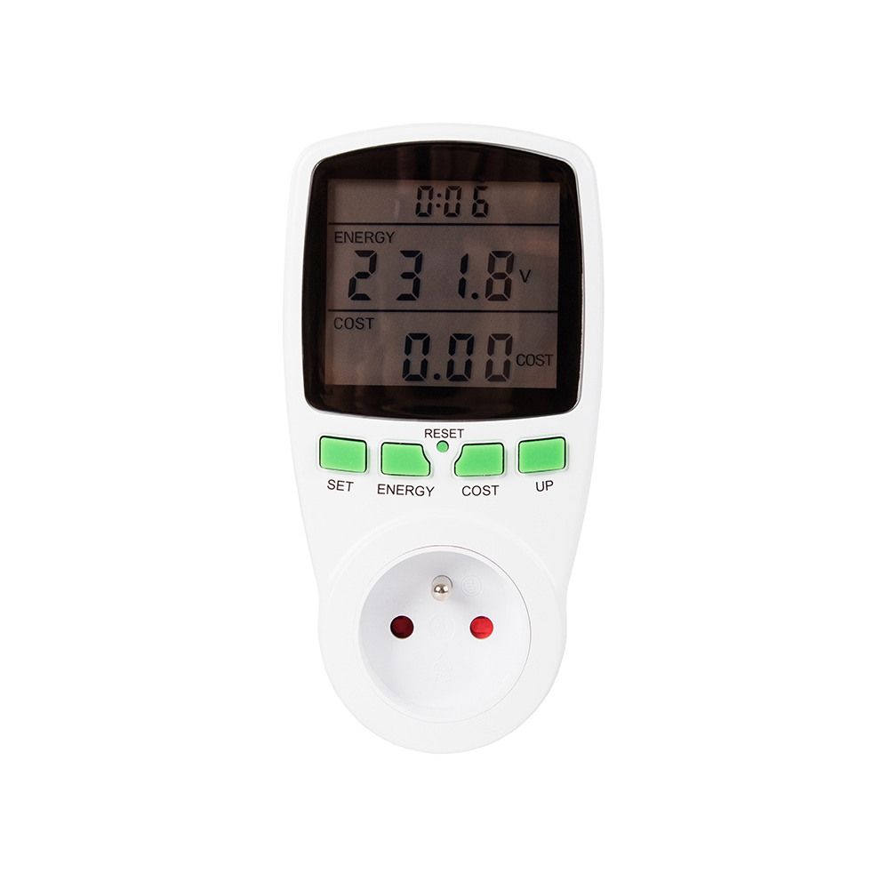 The EPM01 active energy meter was designed for monitoring and measuring electrical loads. It is presented in the form of an effective solution in determining costs.

The measuring range of the Energy Meter extends from 5W to 3680W (maximum current of 16A). If the values fall below or exceed these limit values, accurate measurements can no longer be performed. Also, the device can be overloaded and, as a result, destroyed.

Characteristics:

Current time (24 hours), week, electrical load and consumption cost
Total time, total energy used as well as increased energy costs.
Total recording time, total time and percentage
Dual energy consumption program
Before use:
The active energy meter is only suitable for operation with 230V AC sources. It can only be connected to 230V AC 50/60Hz power sources.
Operation of the Energy Meter is allowed only in closed spaces and in dry environments. Do not use the Energy Meter in open spaces.
Always read the identification labels of the connected devices to check if their specifications correspond to those of the Energy Meter.

Connection:

After connecting the Energy Meter to an outlet or a power source, the capacitors within the device will charge. After 15 minutes, the capacitors will have enough energy to turn on the LCD display. At this moment, the current time and energy consumption can be adjusted.

Note: the internal Li-ion battery used to support the LCD display needs at least 12 hours to fully charge.

Technical data

Operating voltage 230V AC/50/60Hz, alternative voltage (NEEDLE)
Maximum connected current 3680w
Maximum current 16A
Rechargeable battery 2.6V, 40mAH, 12 H, 4mA
Power absorbed/power consumed via a connection plug/protected socket
Working temperature +10A&ampdegC to +40A&ampdegC
Energy display 0kwh -999.9 kwh
Maximum recording time 9999 hours
Working temperature +5&ampdegC to +40&ampdegC
Working humidity 80% below 31&ampdegC, from 31&ampdegC to 40&ampdegC this figure decreases linearly to 50%
Degree of protection IP20
Pollution degree 2
Notes: Do not use two Energy Meters at the same time