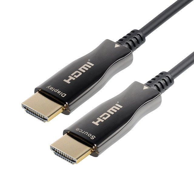 HDMI Active Optical AOC 4K@60Hz cable with high-speed optical fiber 2.0, gold-plated

The Hybrid HDMI optical cable connects devices over long distances of up to 100 m without data loss

The &ampquotoutput&ampquot of the HDMI connector should be connected to the device (such as HDTV), never to the video source (such as DVD)
The connector labeled &ampquotSource&ampquot connects the DVD or BlueRay.
The connector labeled &ampquotDisplay&ampquot connects the LCD, TV or projector.

- Max resolution 4K @ 60hz, YUV 4:4:4
- Bandwidth: 18 Gbps
- Optical fiber transmission signal, without electromagnetic interference
- Compatible HDCP 2.2, HDR (High Dynamic Range), 3D
- Flexible fiberglass for a small bending radius (20 mm)
- Thin outer diameter of the cable of 4.5 mm
- Gold plated connectors
- Supports high definition resolutions up to 4K (2160p @ 60Hz)
- 4K support - Allows video resolutions well above 1080p, supporting next-generation displays that will rival the Digital Cinema systems used in many commercial cinemas
- CEC (Consumer Electronics Control) support
- 4:4:4 Chroma subsampling supported
- Multi-dimensional audio formats supported (Dolby Atmos and DTS: X, etc.)
- Supports Audio Return Channel (ARC)
- Compatible with HDMI Ethernet Channel (HEC)
- Plug and play: no external power source is required
- HDMI Active Optical AOC 4K@60Hz cable length: 100m