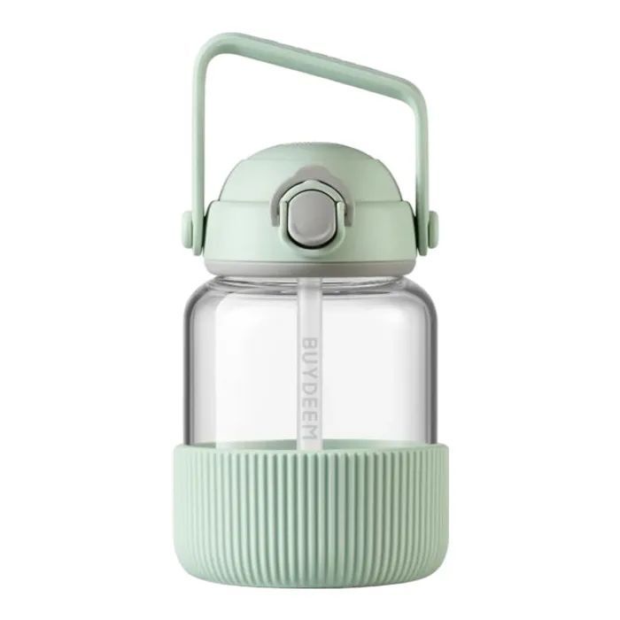 BUYDEEM Pop-Up Straw Glass Bottle 800 ml, model DG78, color Cozy Greenish
