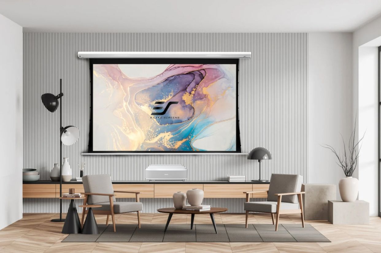 Pachet cu Videoproiector Laser EPSON EH-LS650W, 4K 3.600 lumeni, cu Android TV™, sunet Yamaha si Ecran tensionat