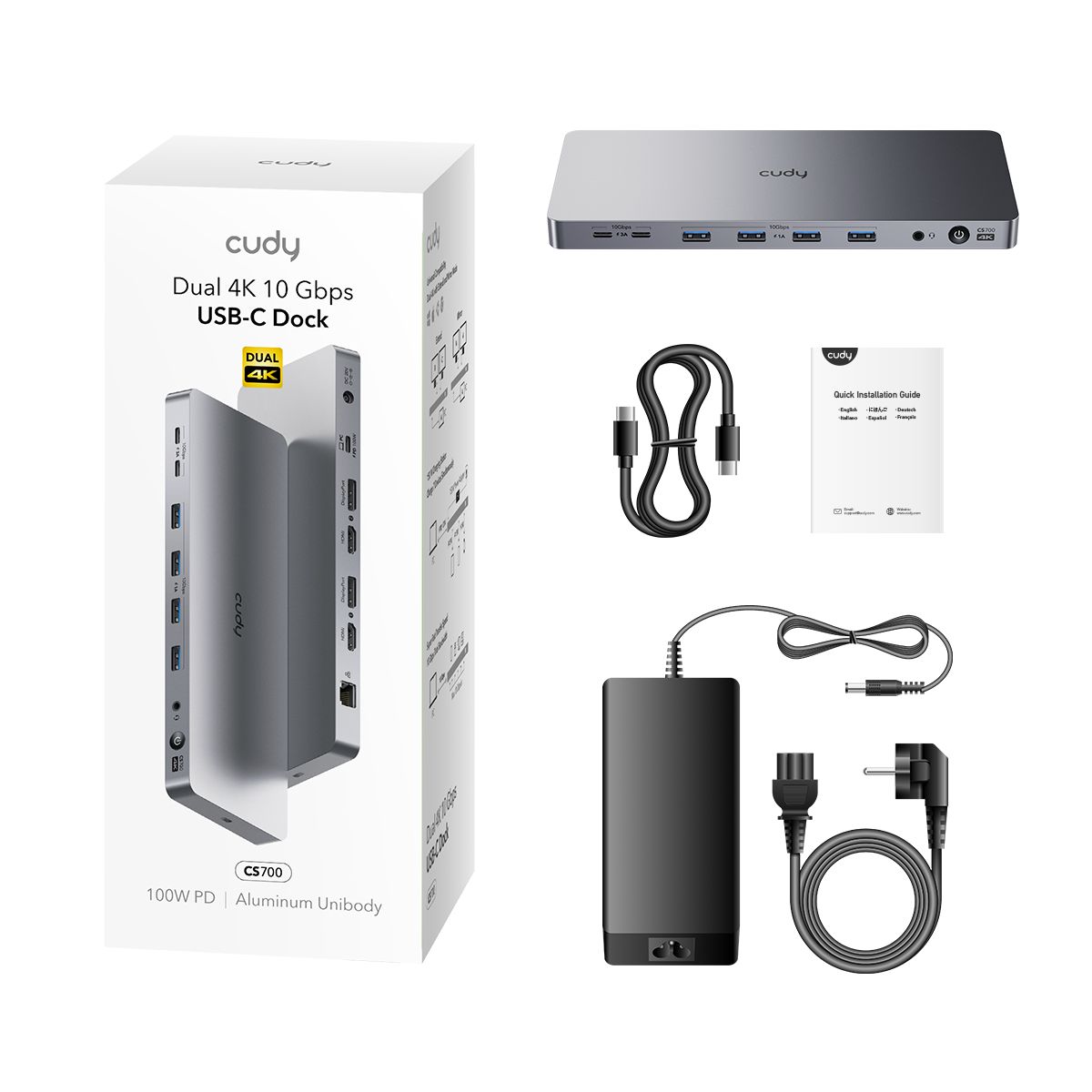 Cudy CS700 stații de andocare și replicatoare de porturi pentru calculatoare portabile Prin cablu USB 3.2 Gen 2 (3.1 Gen 2) Type-C Gri