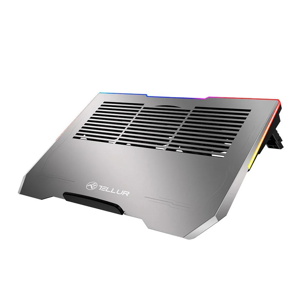 Cooler laptop Tellur Shade, pentru laptpori cu dimensiunea de 17 , 3 ventilatoare, conexiune USB-A sau USB-C plug and play, iluminare RGB LED, gri