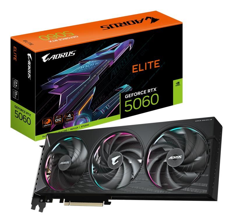 Placa Video GIGABYTE AORUS GEFORCE RTX 5060 ELITE 8GB GDDR7 128 bit, PCIE 5.0, 3x DP 1x HDMI