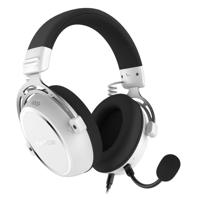 Casti gaming cu fir Hator Hypergang 3, material membrana compozit, frecventa raspuns 10Hz-44kHz, impendanta 32Ω, putere maxima 30mW, microfon detasabil unidirectional, sensibilitate -38 ±3dB, alb