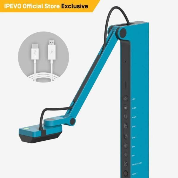 IPEVO VZ-X (Wireless) - Camera de documente Rezolutie 4K 3264 x 2448, senzor CMOS Sony camera 8MP, 15fps (4K), 30fps (FHD), focalizare automata, lampa LED integrata, microfon integrat, porturi USB-C, HDMI, conexiune wireless, acumulator integrat  Include dongle EZCast (EZC-CS2), receptor wireless