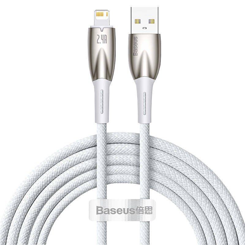 CABLU alimentare si date Baseus Glimmer, Fast Charging Data Cable pt. smartphone, USB la Iphone Lightning, 1m, alb  CADH000202  (timbru verde 0.08 lei) - 6932172617929