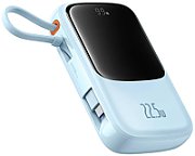 POWER BANK Baseus Qpow Pro+ Digital Display, 10000mAh, 22.5W, 2 x USB Type-C output/input, 1 x USB, 1 x Lightning, albastru,  P10067101313-00  (timbru verde 0.98 lei) - 6932172652470