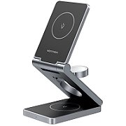 Statie incarcare wireless 3in1  Vention, MagSafe, telefon 15W, ceas 3W, casti 5W, fast charge, pliabil, magnetic, 1 x USB-C incarcare, argintiu,  FGFH0  (timbru verde 0.18 lei) - 6922794783829