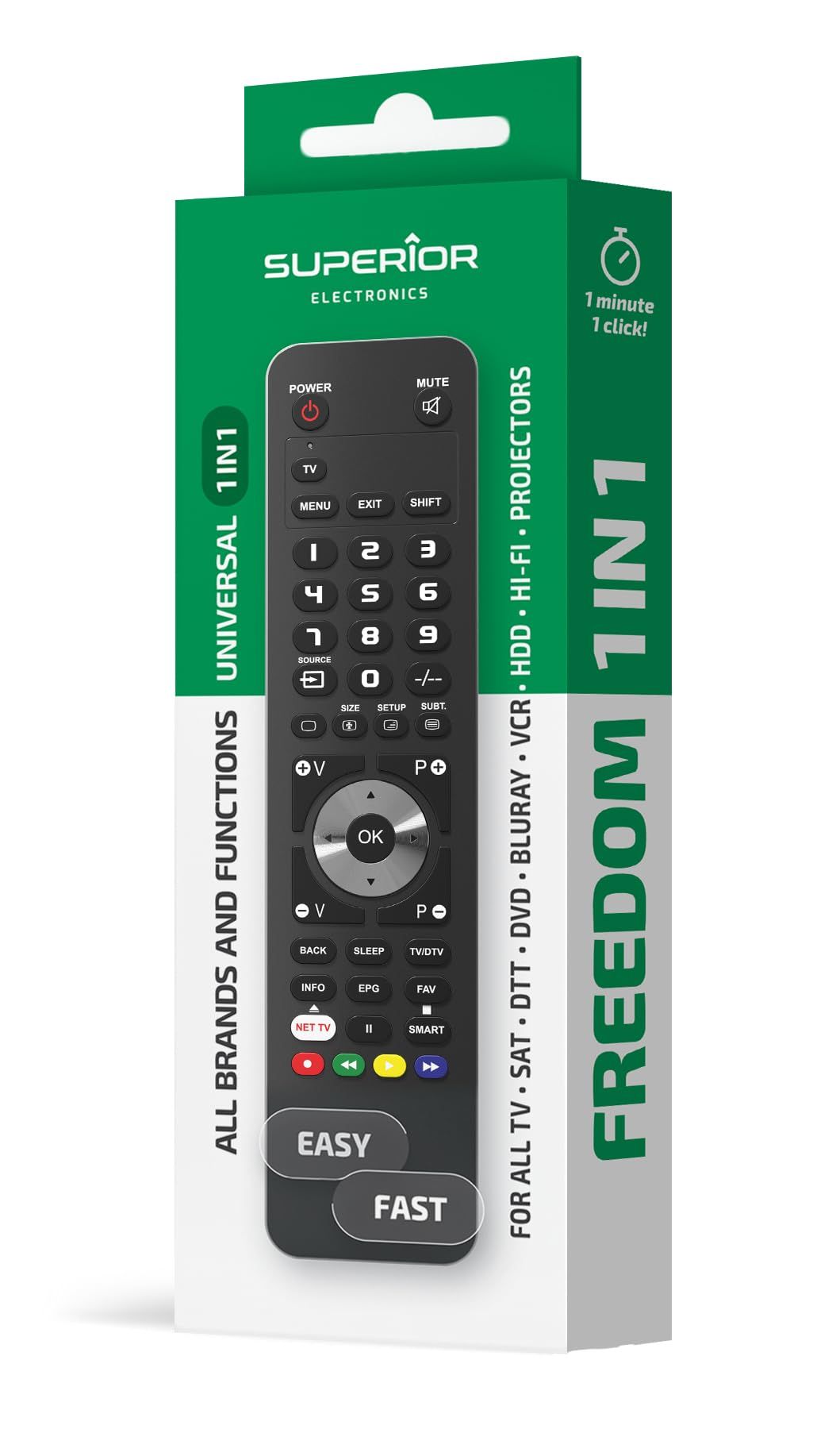 TELECOMANDA UNIVERSALA Superior, 1  in 1, programabila simultan pt. TV, DVD, satelit si AUX, conectare PC prin USB Type-C, cablu inclus, baterii 2 x AAA (neincluse),negru  SUPTUB001  (timbru verde 0.18 lei)