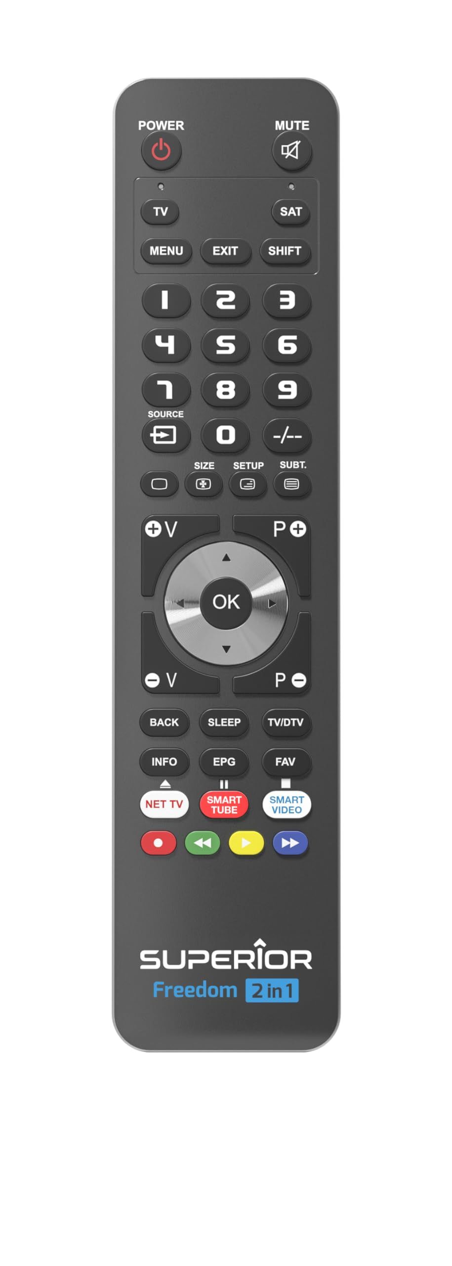 TELECOMANDA UNIVERSALA Superior, 2 in 1, programabila simultan pt. TV, DVD, satelit si AUX, conectare PC prin USB Type-C, cablu inclus, baterii 2 x AAA (neincluse), negru  SUPTUB002  (timbru verde 0.18 lei)