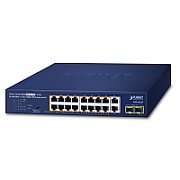 Planet PLANET 16-Port 10/100/1000T 802.3at Fara management Gigabit Ethernet (10/100/1000) Power over Ethernet (PoE) Suport Albastru