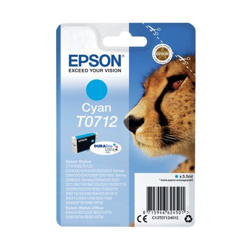 Epson Singlepack Cyan T0712 DURABrite Ultra Ink