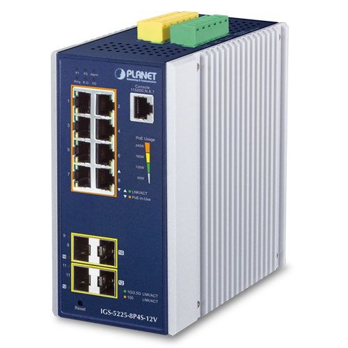 Switch Planet IGS-5225-8P4S-12V, 8 porturi 10/100/1000 Mbps