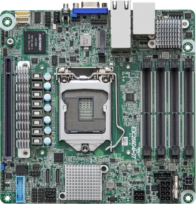 ASRock E3C256D4I-2T, 1xSKT LGA1200, Intel E-2300, C256, 4xDIMM, SATA, 1xM.2, 2x10GbE, IPMI