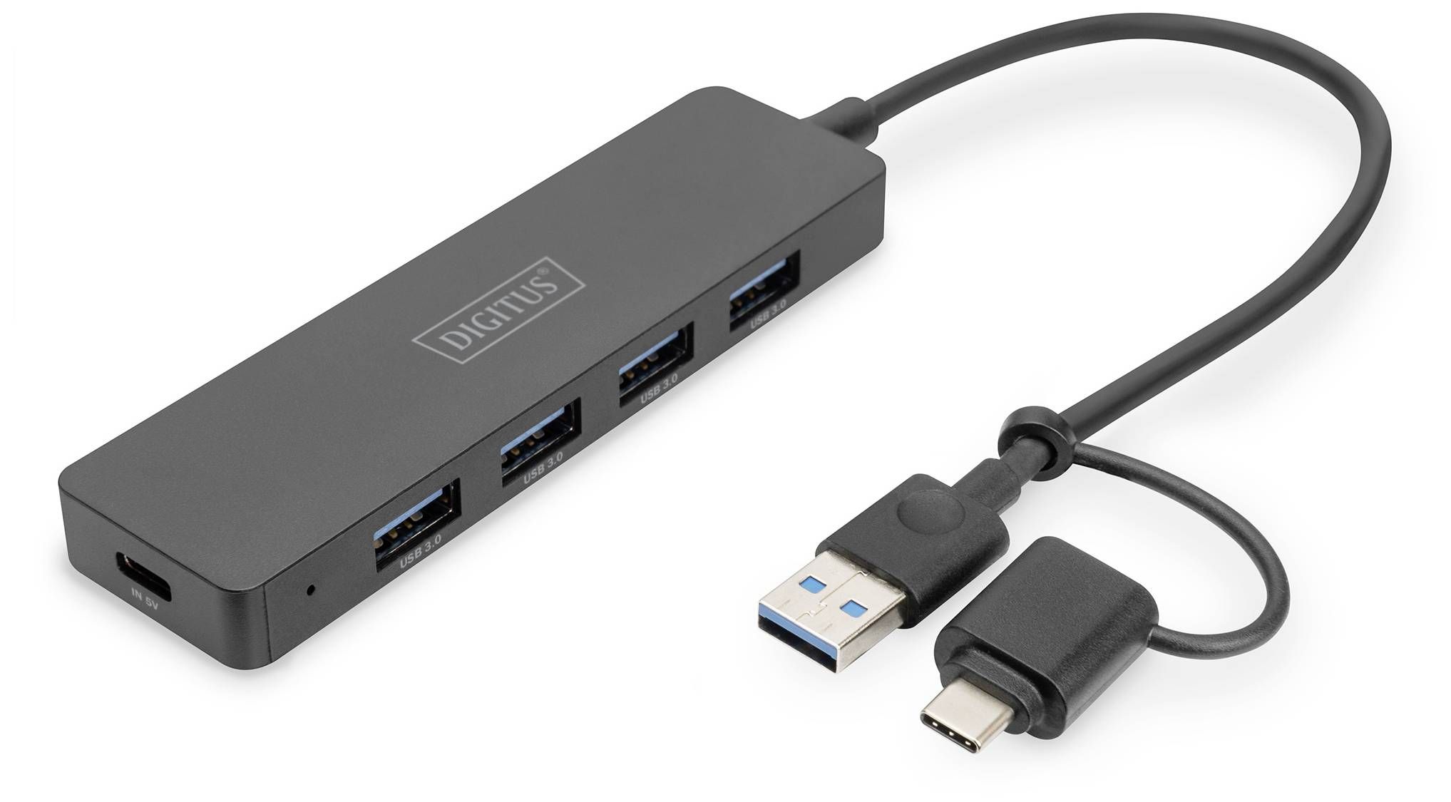 Digitus DA-70235 hub-uri de interfață USB 3.2 Gen 1 (3.1 Gen 1) Type-A + Type-C 12000 Mbit/s Negru
