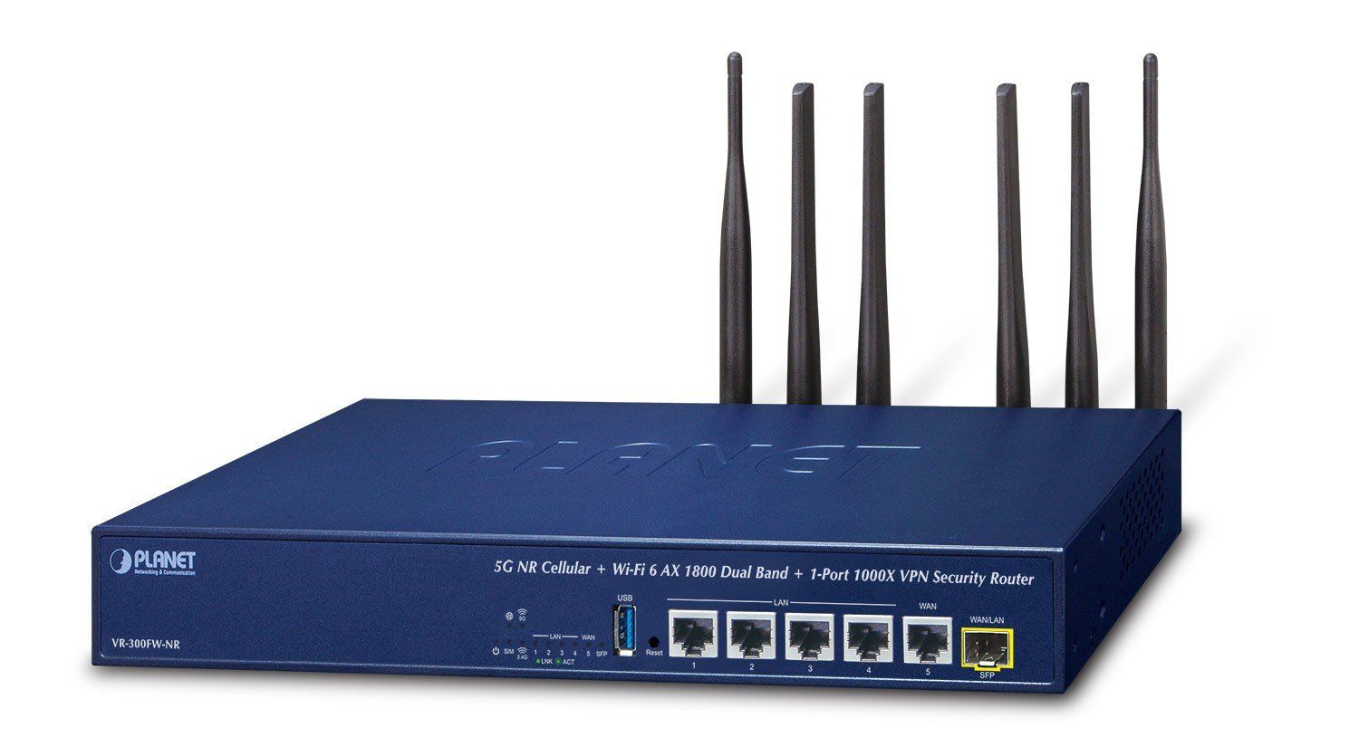 PLANET 5G NR Cellular + Wi-Fi 6 router wireless Gigabit Ethernet Bandă dublă (2.4 GHz/ 5 GHz) Albastru