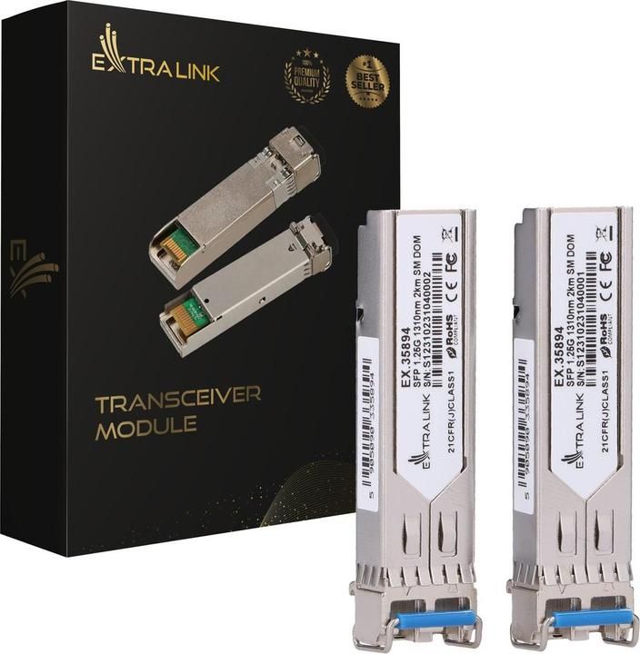 Extralink SFP 1.25G 2-pachet | Modul SFP | 1,25Gbps, LC/UPC, 1310nm, 2km, mod unic, DOM