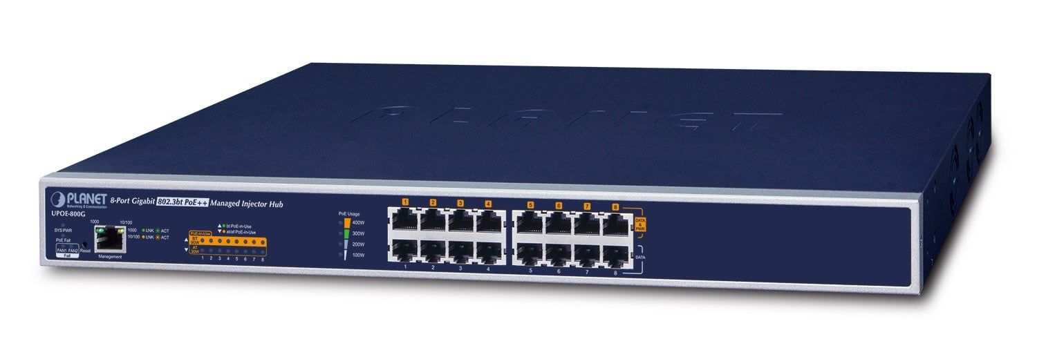 Planet PLANET UPOE-800G switch-uri Gestionate Gigabit Ethernet (10/100/1000) Power over Ethernet (PoE) Suport Albastru
