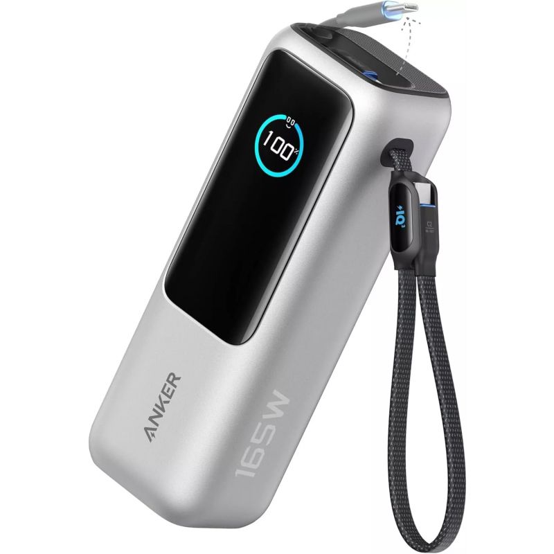Power Bank Anker 25000 mAh. Porturi iesire USB A: 1, Numar porturi USB tip C: 1. Putere totala iesire: 165 W,  5 A,  argintiu  A1695H41  (timbru verde 0.98 lei) - 0194644286217