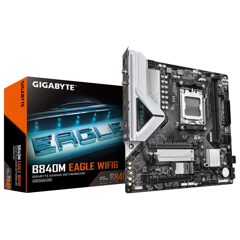 Placa de Baza GIGABYTE B840M EAGLE WIFI6 AM5, 2x DDR5, 1x DP 1x HDMI, 1x PCIE 4.0 x16 1x PCIE 3.0 x16, 2x M.2, 4x SATA 6GB/s, mATX