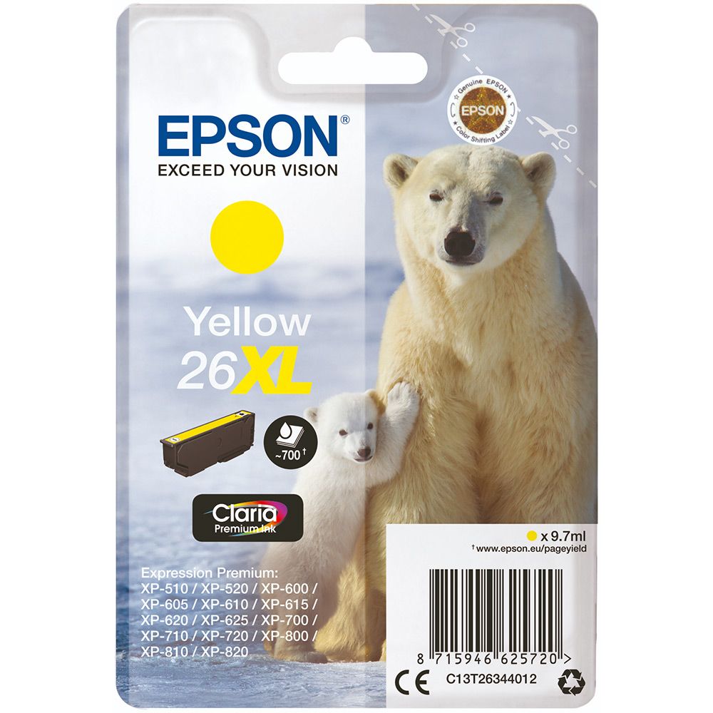 Epson Polar bear Singlepack Yellow 26XL Claria Premium Ink
